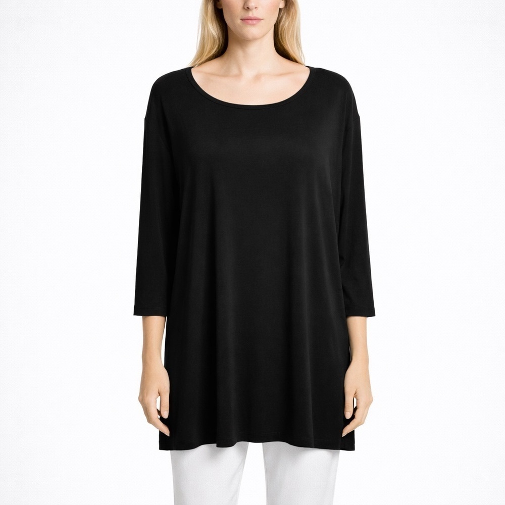 SYMPLI  Size 12 Black scoop neck jersey boxy top 3/4 sleeves